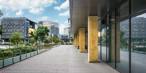 Modern city business building and empty ground building