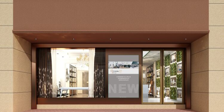 3d render of store exterior view retail space